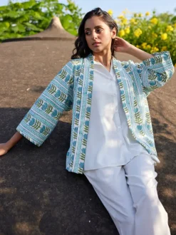 Silk Route Block Printed Cotton Kimono Jacket
