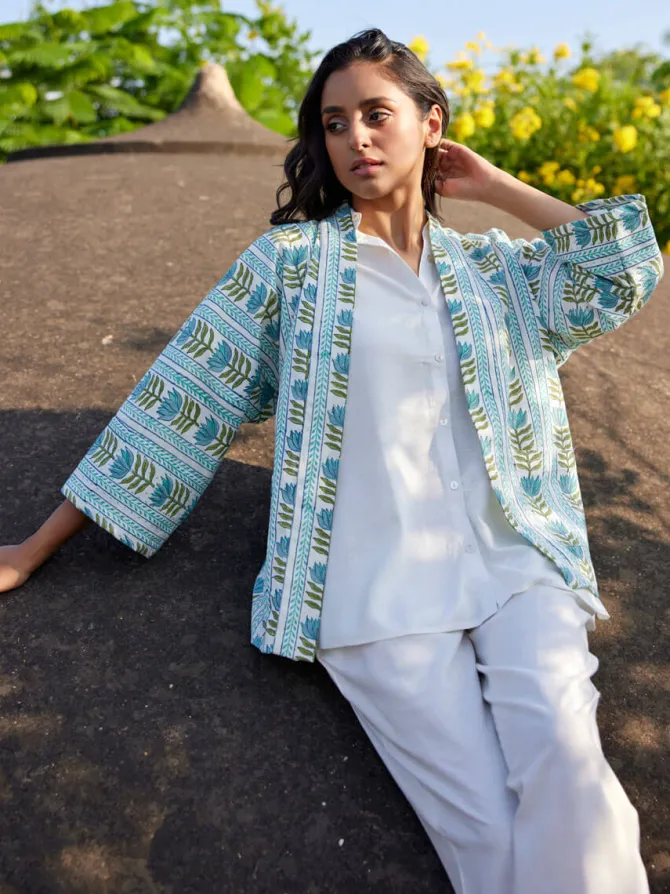 Silk Route Block Printed Cotton Kimono Jacket