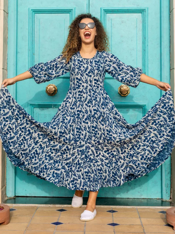 SKY Indigo Cotton Tiered Dress