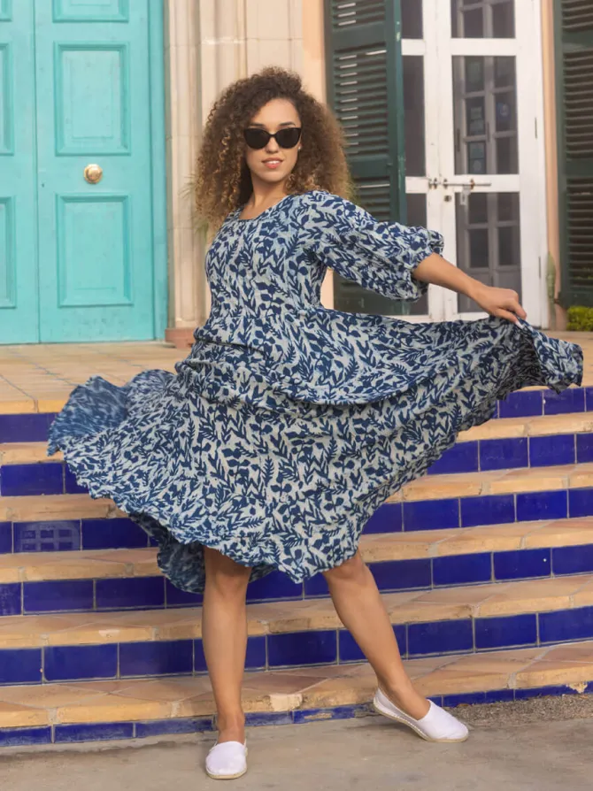 SKY Indigo Cotton Tiered Dress