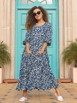 SKY Indigo Cotton Tiered Dress