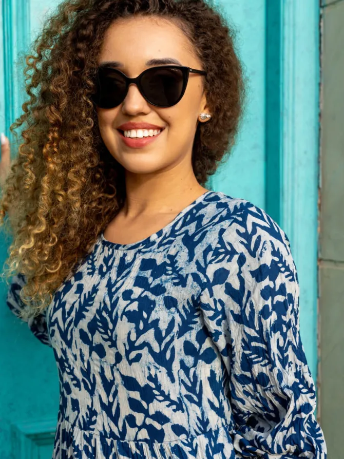 SKY Indigo Cotton Tiered Dress