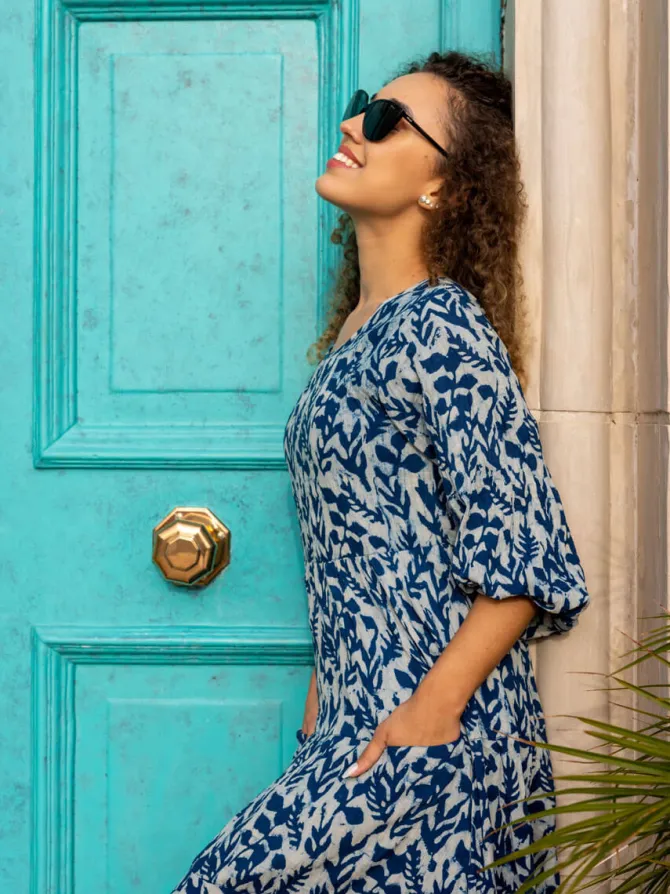 SKY Indigo Cotton Tiered Dress