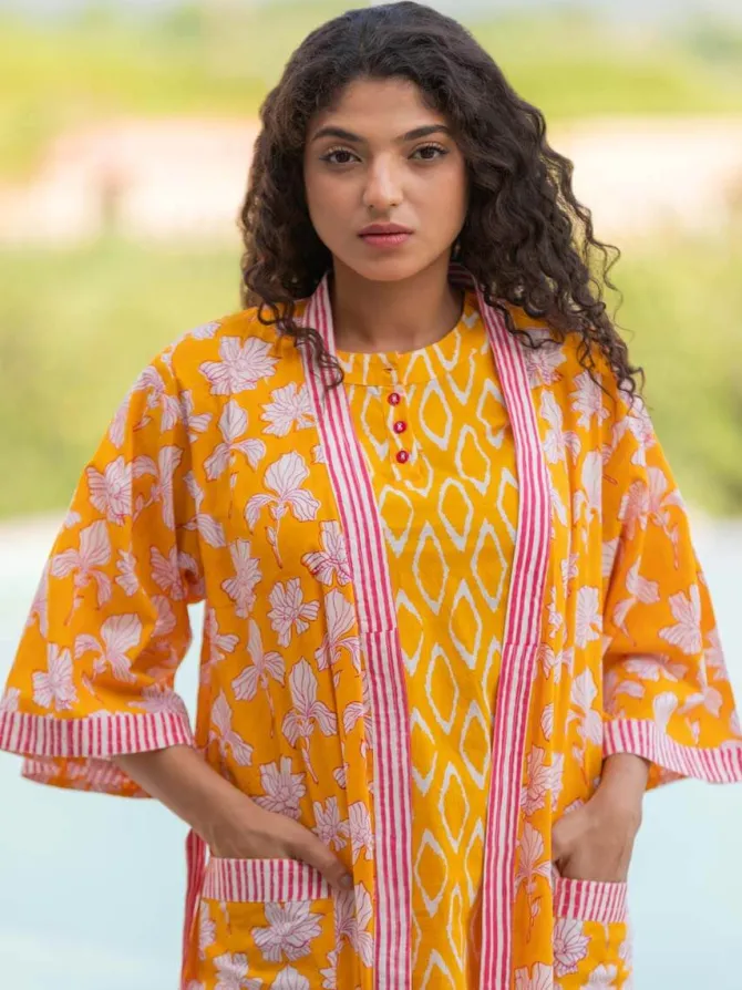 Snuggle Cotton Block Printed Kimono/Robe