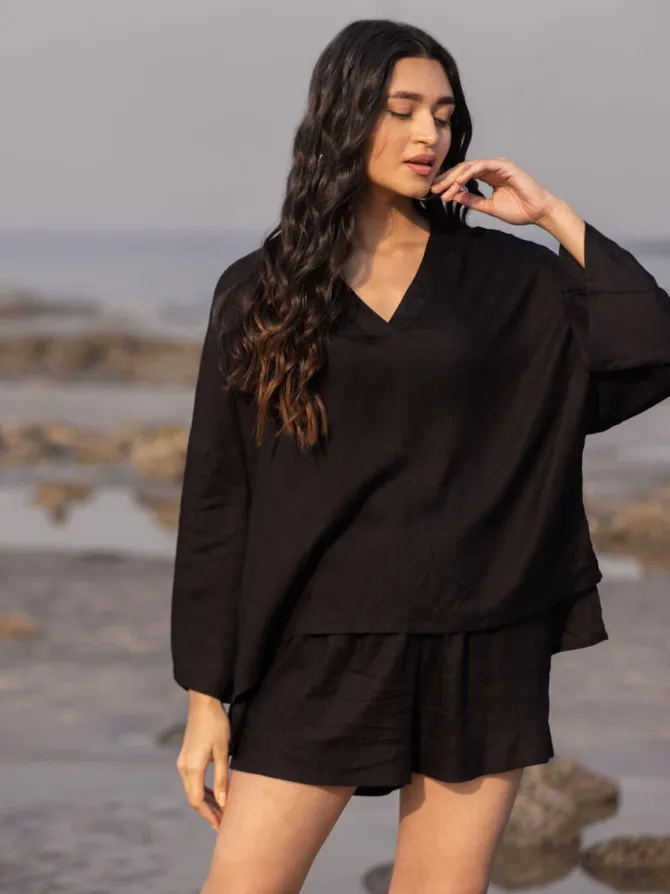 Solid Black Box Short Top - Comfort Fit