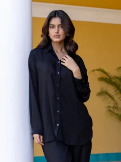 Solid Black Slub Shirt