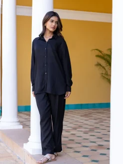 Solid Black Slub Shirt