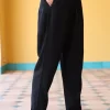 Solid Black Slub Trousers