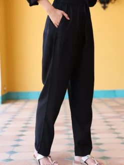 Solid Black Slub Trousers
