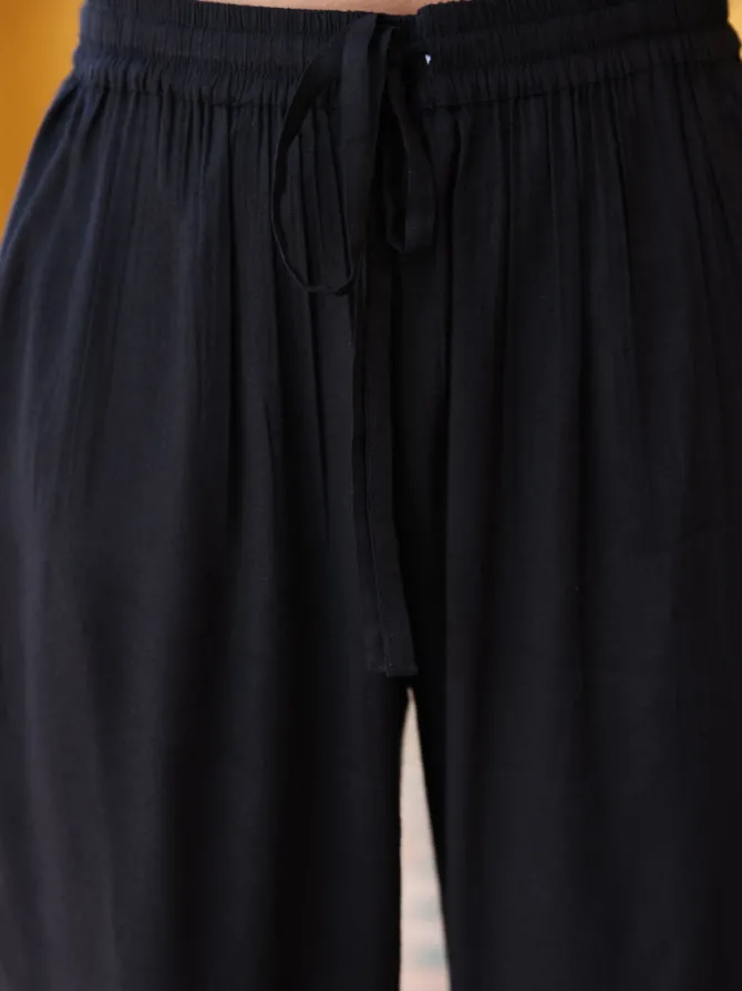 Solid Black Slub Trousers
