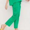 Solid Green Cotton Folded Pants