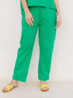 Solid Green Cotton Folded Pants