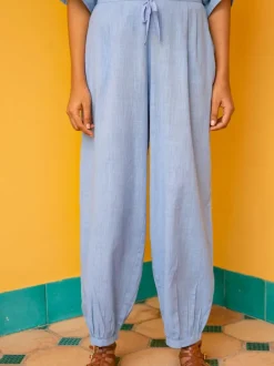Solid Grey Slub Lantern Pants