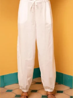 Solid Ivory Cotton Lantern Pants