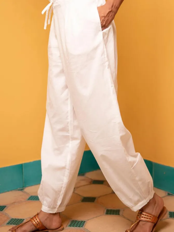 Solid Ivory Cotton Lantern Pants
