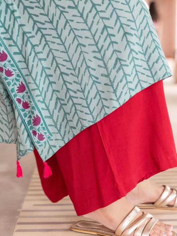 Solid Red Slub Palazzo Pants
