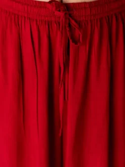 Solid Red Slub Palazzo Pants