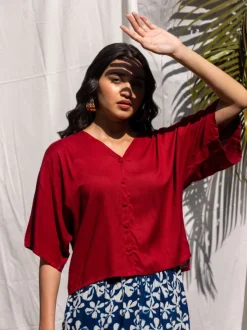 Solid Red Slub Short Top