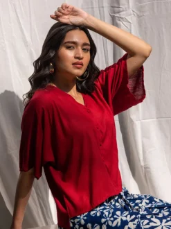Solid Red Slub Short Top
