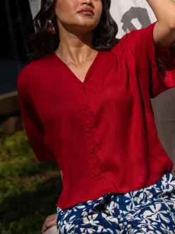 Solid Red Slub Short Top