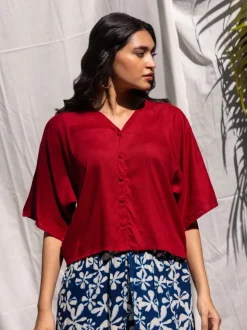 Solid Red Slub Short Top