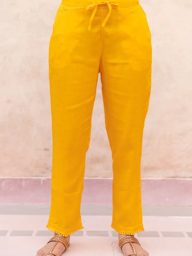 Solid Yellow Modal Straight Pants