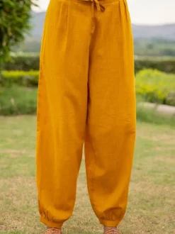 Solid Yellow Slub Lantern Pants