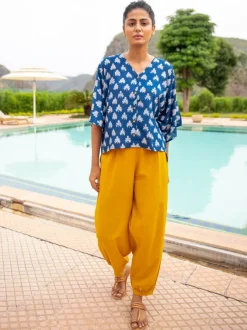 Solid Yellow Slub Lantern Pants