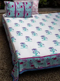 Song of Lilies Block Printed Cotton Bedsheet