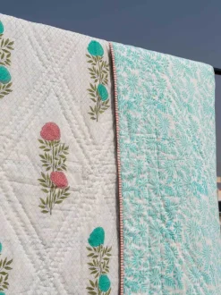 Spring Time Block Printed Cotton Quilt