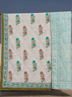 Spring Time Block Printed Cotton Quilt