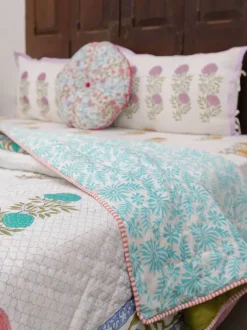 Spring Time Block Printed Cotton Quilt