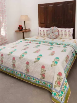 Spring Time Block Printed Cotton Quilt