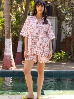 Starfish Hand Block Printed Cotton Pyjama Set