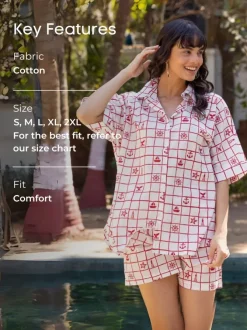 Starfish Hand Block Printed Cotton Pyjama Set