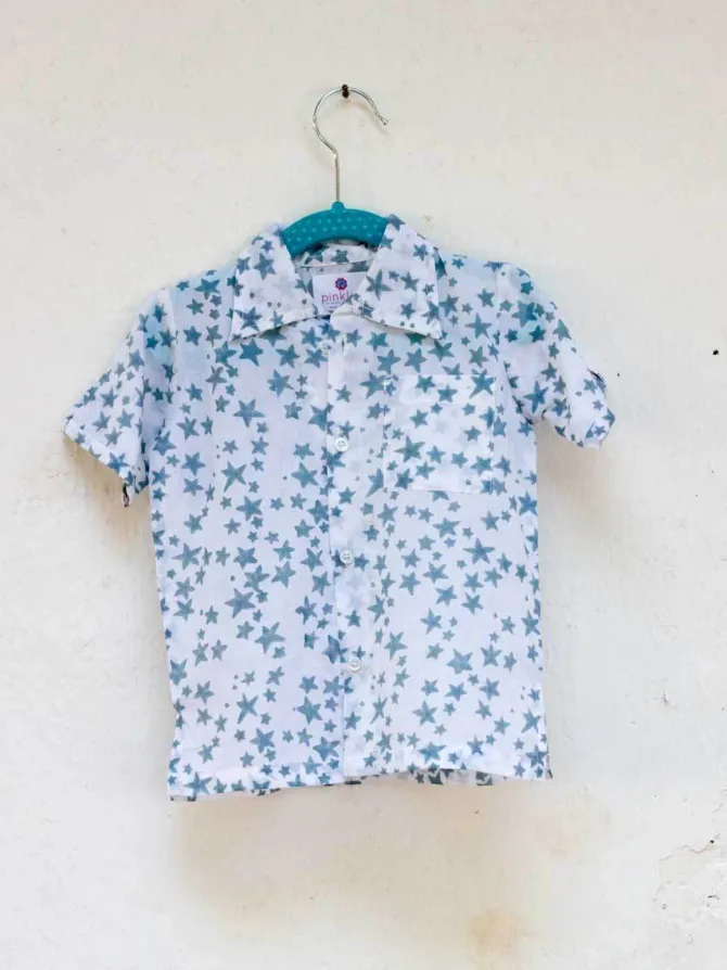 Starry Night Organic Cotton Block Printed Shirt