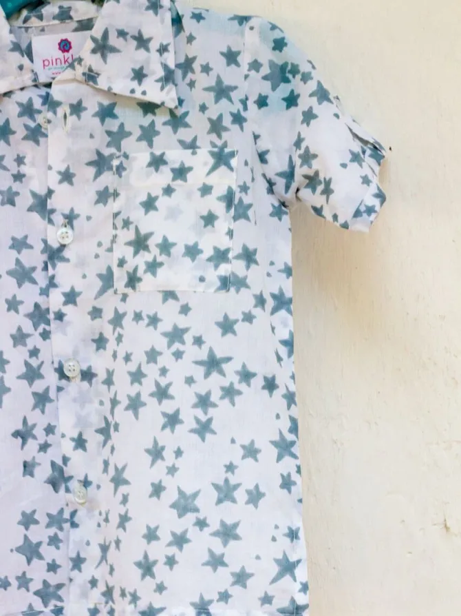Starry Night Organic Cotton Block Printed Shirt