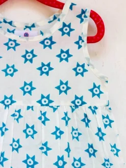 Starry Night Organic Cotton Block Printed Dress with a Pocket