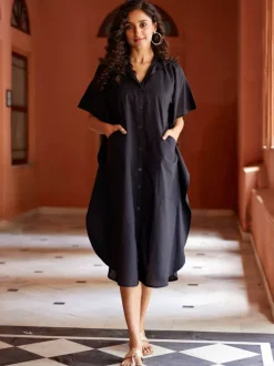 Sufi Black Cotton Shirt Dress
