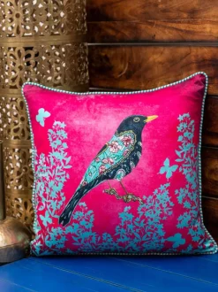 Sunheri Chidiya Cotton Cushion Cover - 16 Inch