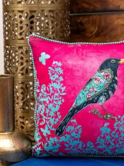 Sunheri Chidiya Cotton Cushion Cover - 16 Inch