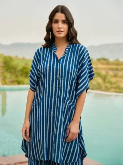 Sunkissed Indigo Kaftan Shirt Dress
