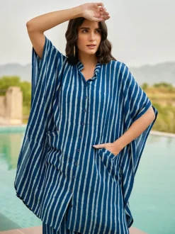 Sunkissed Indigo Kaftan Shirt Dress