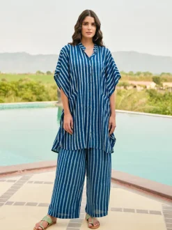 Sunkissed Indigo Kaftan Shirt Dress