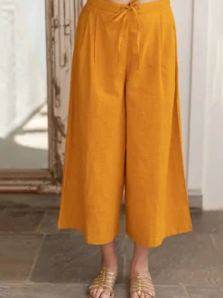 Sunset Yellow Cotton Slub Palazzo Pants