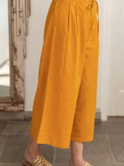 Sunset Yellow Cotton Slub Palazzo Pants
