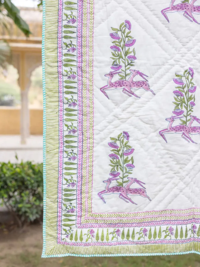 The Great Indian Stag Block Printed Cotton Quilt