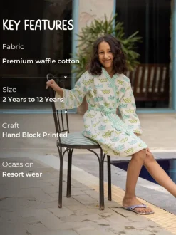 Tiny Sailor Block Printed Waffle Cotton Bath Robe