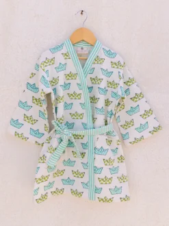 Tiny Sailor Block Printed Waffle Cotton Bath Robe