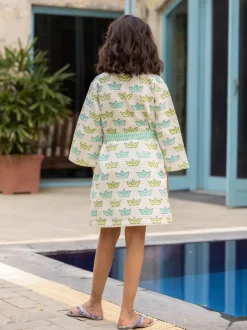 Tiny Sailor Block Printed Waffle Cotton Bath Robe